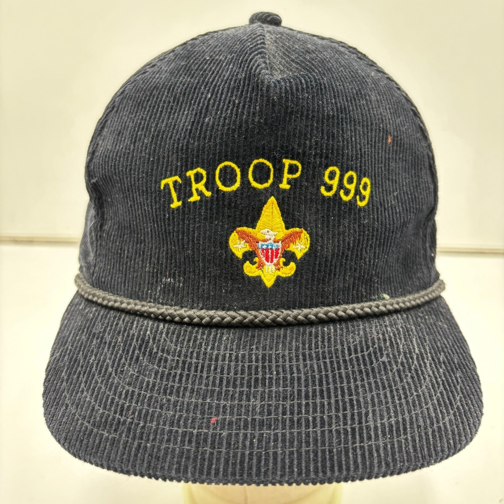 Youngan Boy Scouts Troop 999‎ Corduroy Rope Hat Vintage Adjustable OSFA Navy